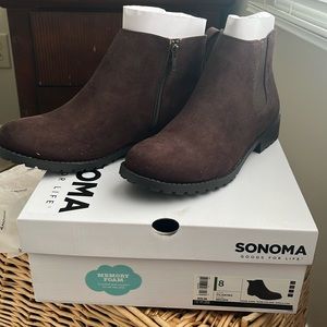 Brand new never worn chocolate brown faux suede Sonoma boots .